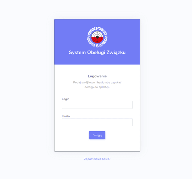 Strona logowania SOZ PZSS
